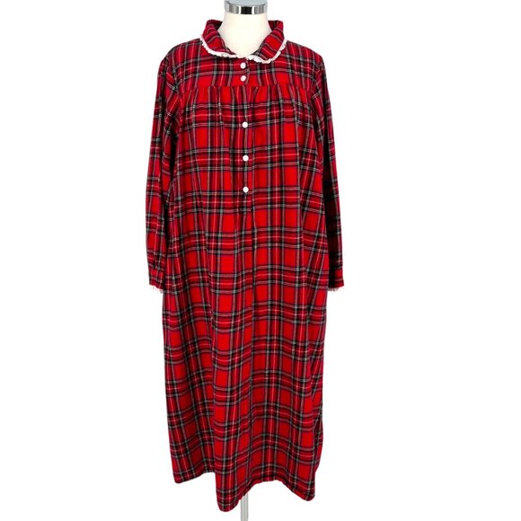 Lanz Of Salzburg Red Plaid Flannel Nightgown Size Petite XL - Picture 1 of 16